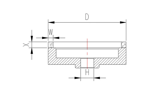 D H W X dimension diagram for a glass double-edging wheel