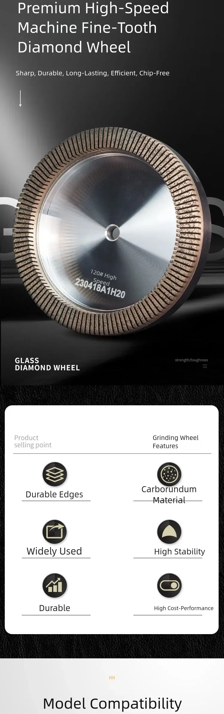 High-Speed Fine-Tooth Segmented Diamond Grinding Wheel product detail 1: material, dimensions and drilling application