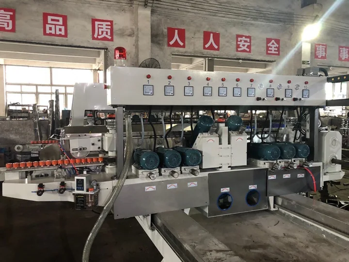 Glass edging machine wheel head motors and multi-station grinding positions