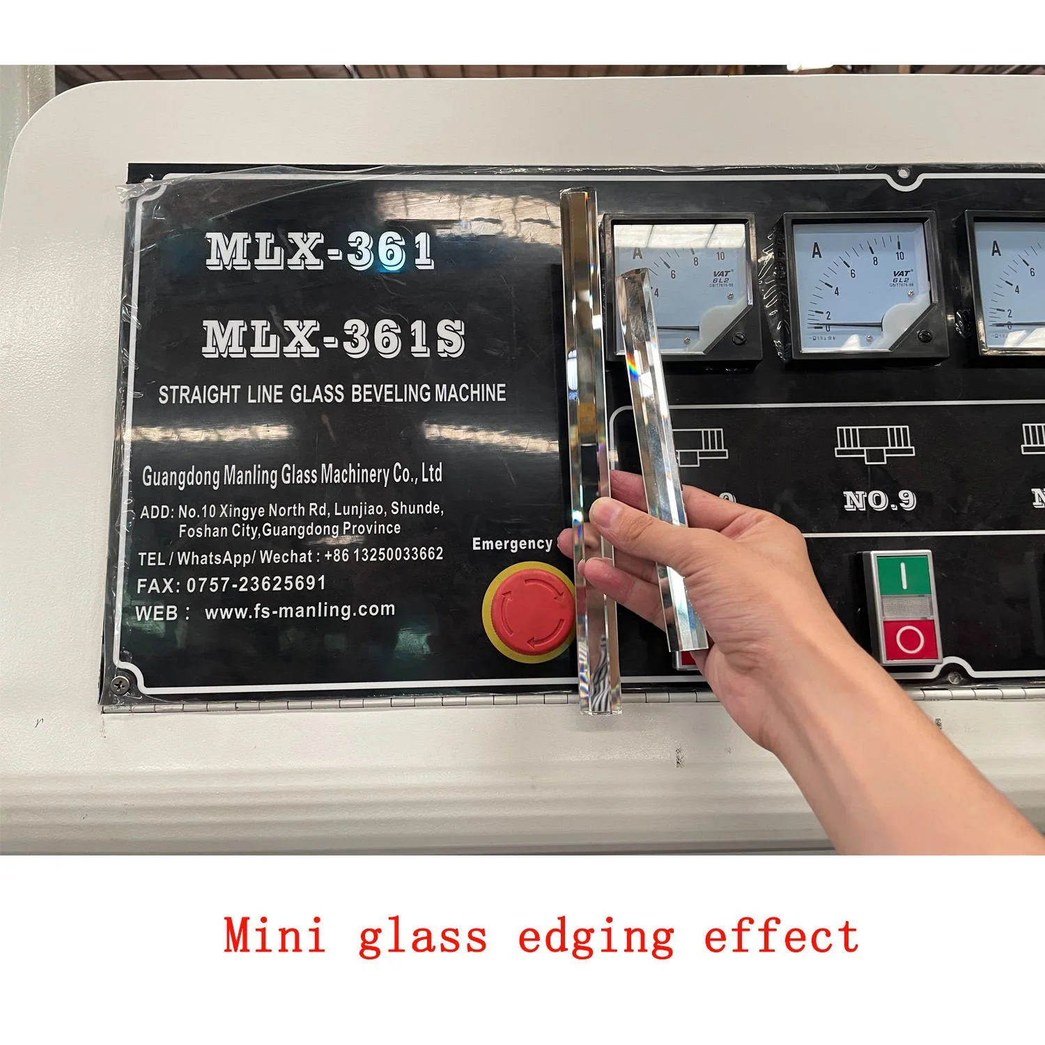 Polished beveled glass edge produced by a straight-line beveling machine