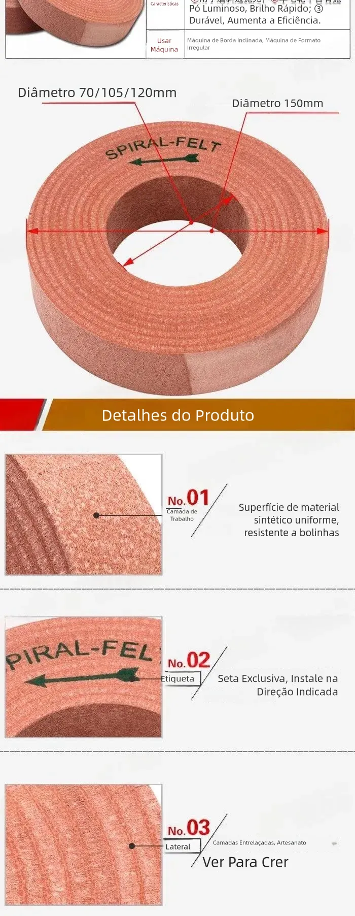 Cerium Oxide Wool Polishing Wheel for Glass Beveling and Shaped Edging product detail 2: material, dimensions and drilling application