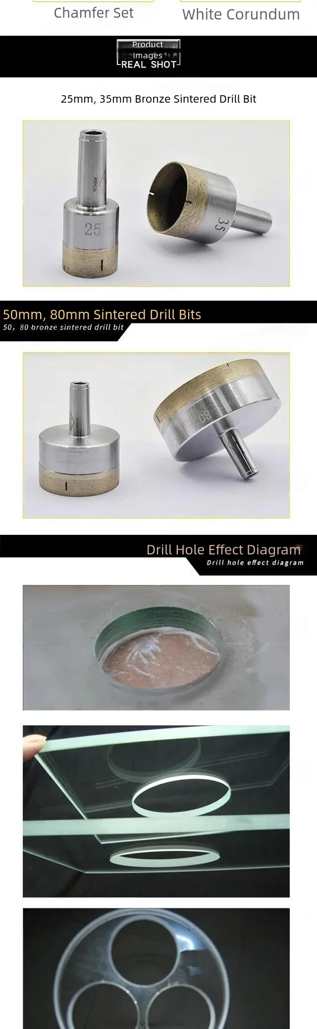 Diamond Glass Drill Bit for Clean Hole Drilling product detail 3: material, dimensions and drilling application